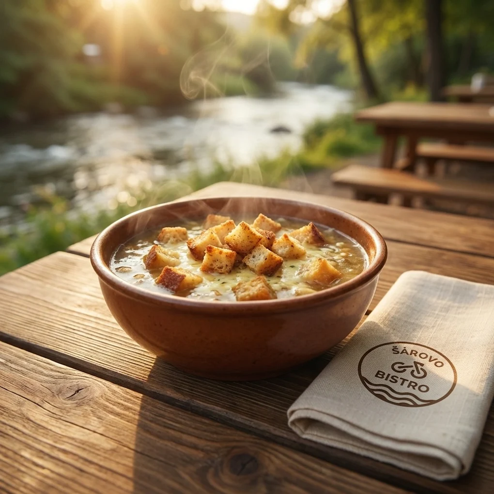 Cibulačka s krutony u Berounky v Šárově bistru